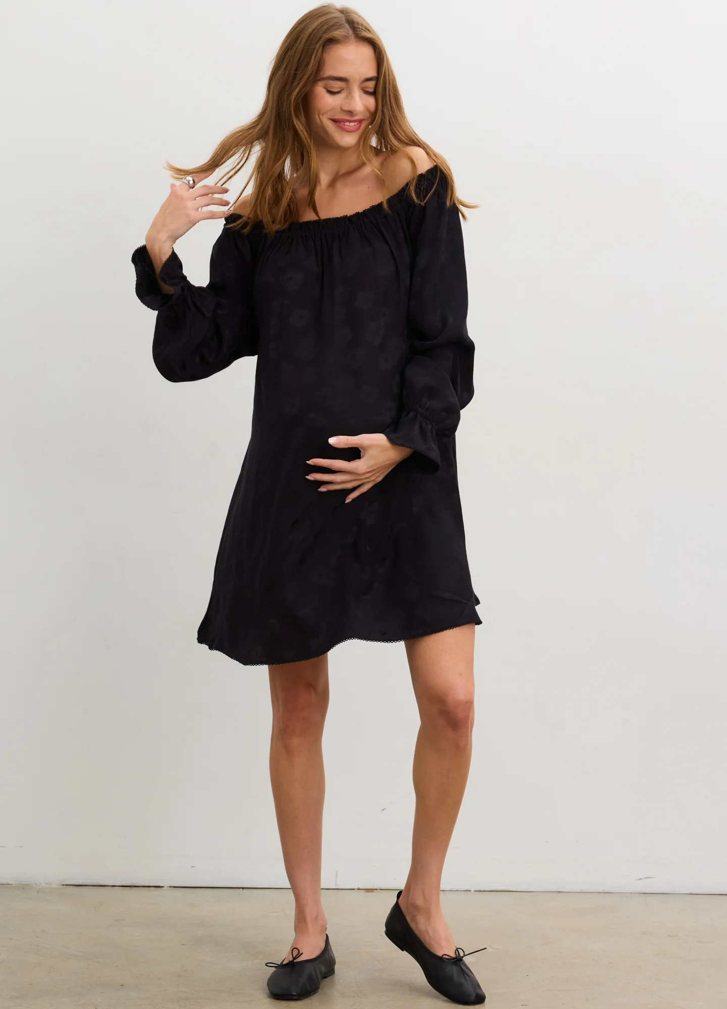 The Samantha Off-The-Shoulder Jacquard Mini Dress - Image 3